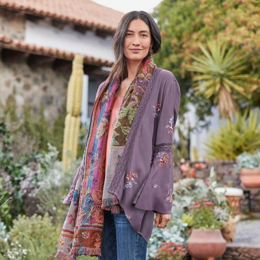 Sundance Anastasia Floral Embroidered Kimono in Dusty Purple Boho
